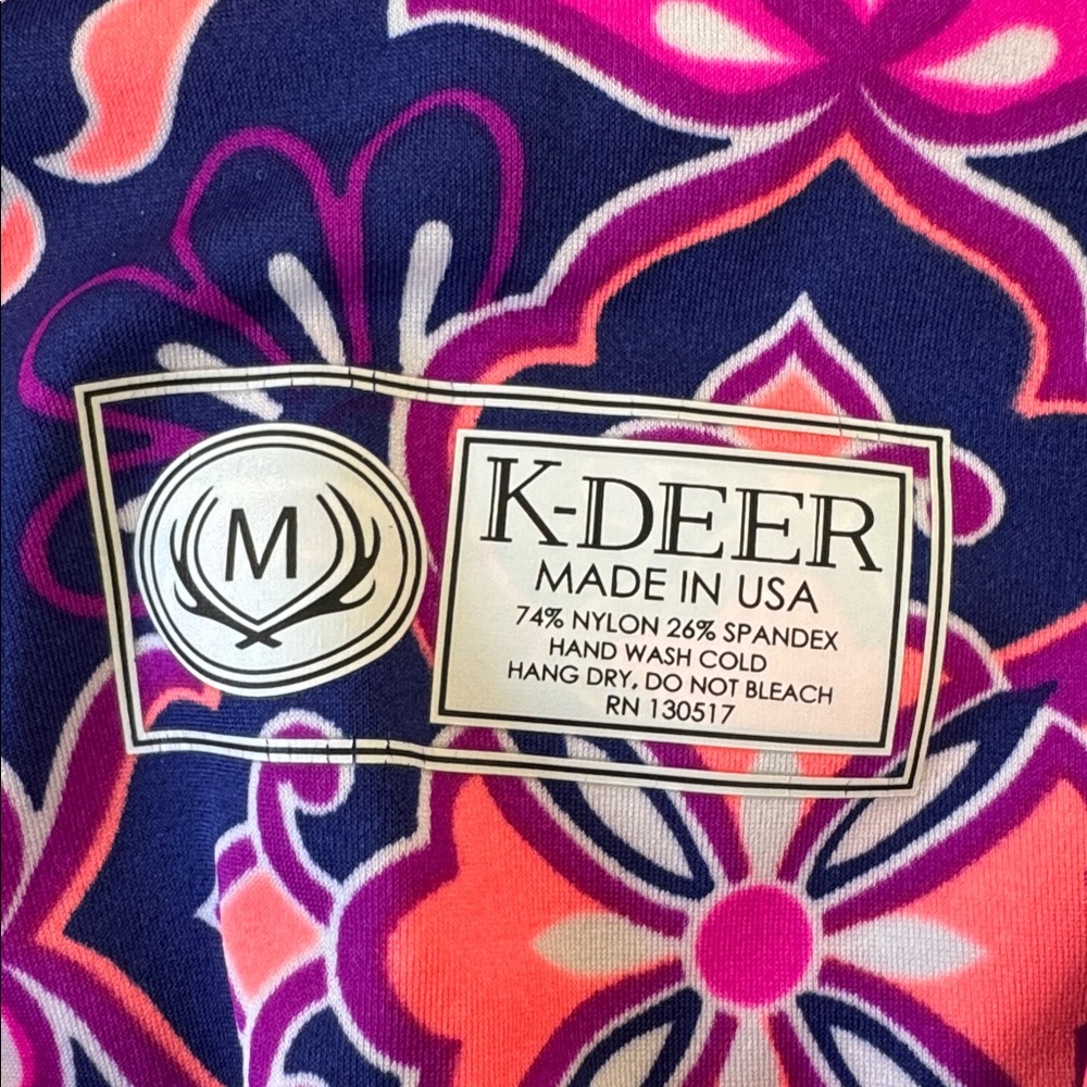 NWOT K-DEER leggings size M blue pink Made in USA bright colorful - Picture 5 of 5